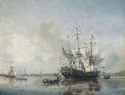 Nicolaas Baur Frigate 'Rotterdam' on the Meuse before Rotterdam oil
